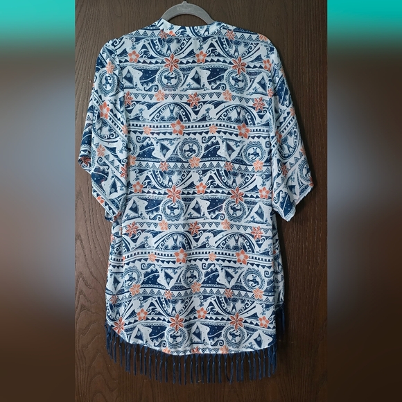 Blue and Orange Patterned Women's Top - Picture 3 of 4